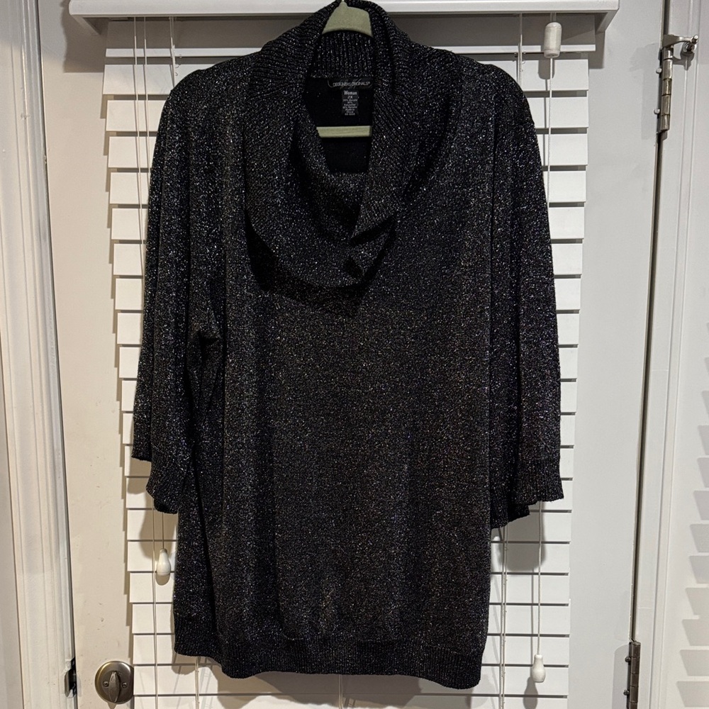 Elegant Black Sparkling Sweater with Cowl Neck